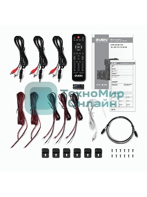 Аудиоколонки SVEN HT-210, черный, акустическая система 5.1, мощность (RMS):50Вт+5x15Вт, Bluetooth, Optical, Coaxial, FM-тюнер, USB/SD, дисплей, ПДУ