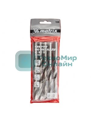 Сверло по металлу Matrix, 12,5 мм, полированное, HSS, 5 шт. цилиндрический хвостовик