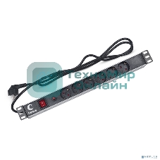 Блок силовых розеток Cabeus, Shuko х 6, вход Schuko, для шкафов, шнур 2 м, 50х490х50 мм (ВхШхГ), 16А, выключатель, фильтр защиты от напряжения, черный