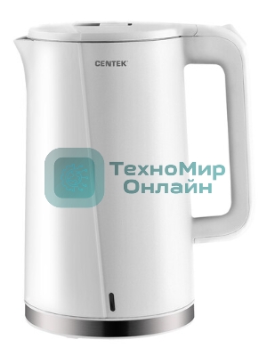Электрочайник Centek CT-0005 белый, 1.7 л, 2200 Вт, скрытый нагревательный элемент