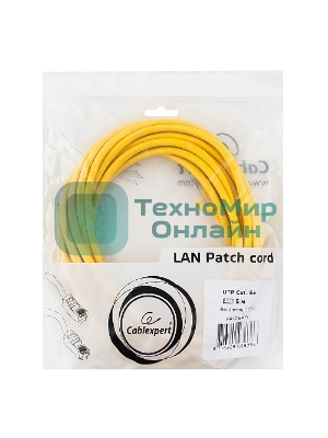 Патч-корд UTP Cablexpert cat.5e, 5м, литой, многожильный (желтый)