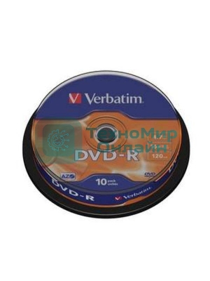 Диск DVD-R Verbatim 4.7Gb 16x Cake Box (10шт) (43523)
