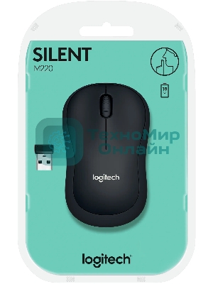 Мышь беспроводная Logitech M220 SILENT черный/серый, 1000 dpi, радиоканал, USB, кнопки - 3