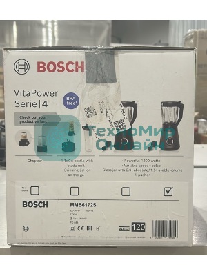 (Из ремонта, рабочий, гарантия 7 дней) Блендер стационарный Bosch MMB6172S серебристый, 1200 Вт, плавная регулировка