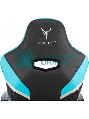 Кресло Knight Thunder 5X черный/голубой, экокожа, 120 кг, механизм качания