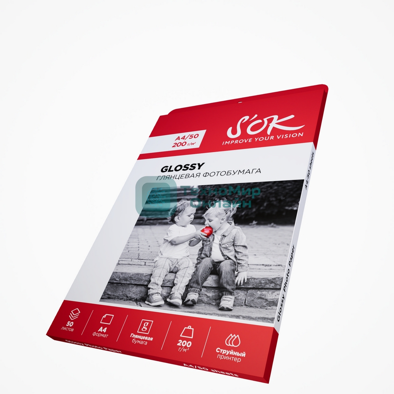 Фотобумага S'OK глянцевая, формат А4, плотность 200г/м2, 50 листов SA4200050G