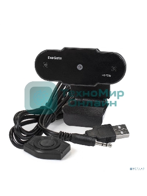 Веб-камера ExeGate BlackView C525 HD 1280x720, 30 кадр/с, USB Type-A, микрофон (шумоподавление), шторка приватности, универсальное крепление