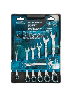 Набор ключей комбинированных с трещоткой Gross 8 - 19 мм, 7 шт., реверсивные, CrV