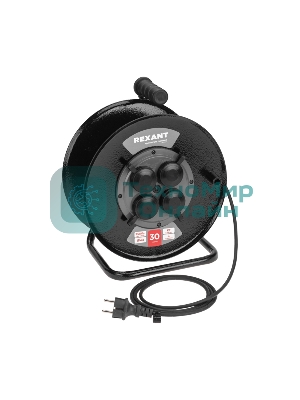 Удлинитель силовой Rexant КГ на катушке 4 гнезда, с/з, 30 м, 3х1,5 мм², IP44 c защитными крышками, металлическая катушка