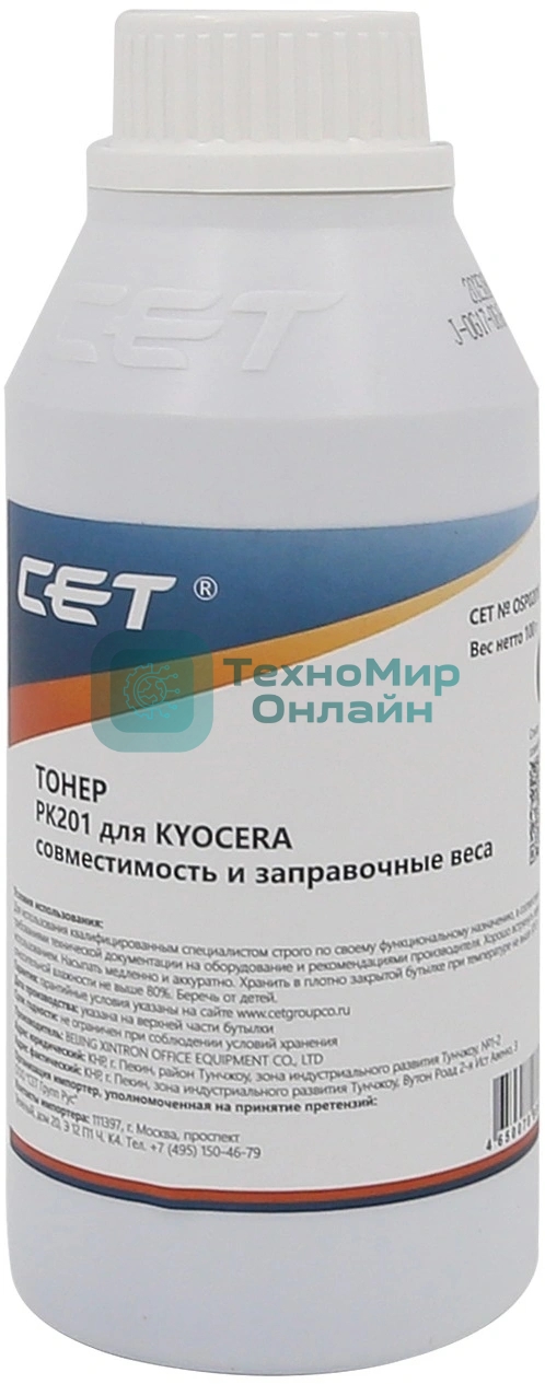 Тонер CET PK201 OSP0201K-100 черный бутылка 100гр. для принтера Kyocera ECOSYS P6030cdn/M6026cdn
