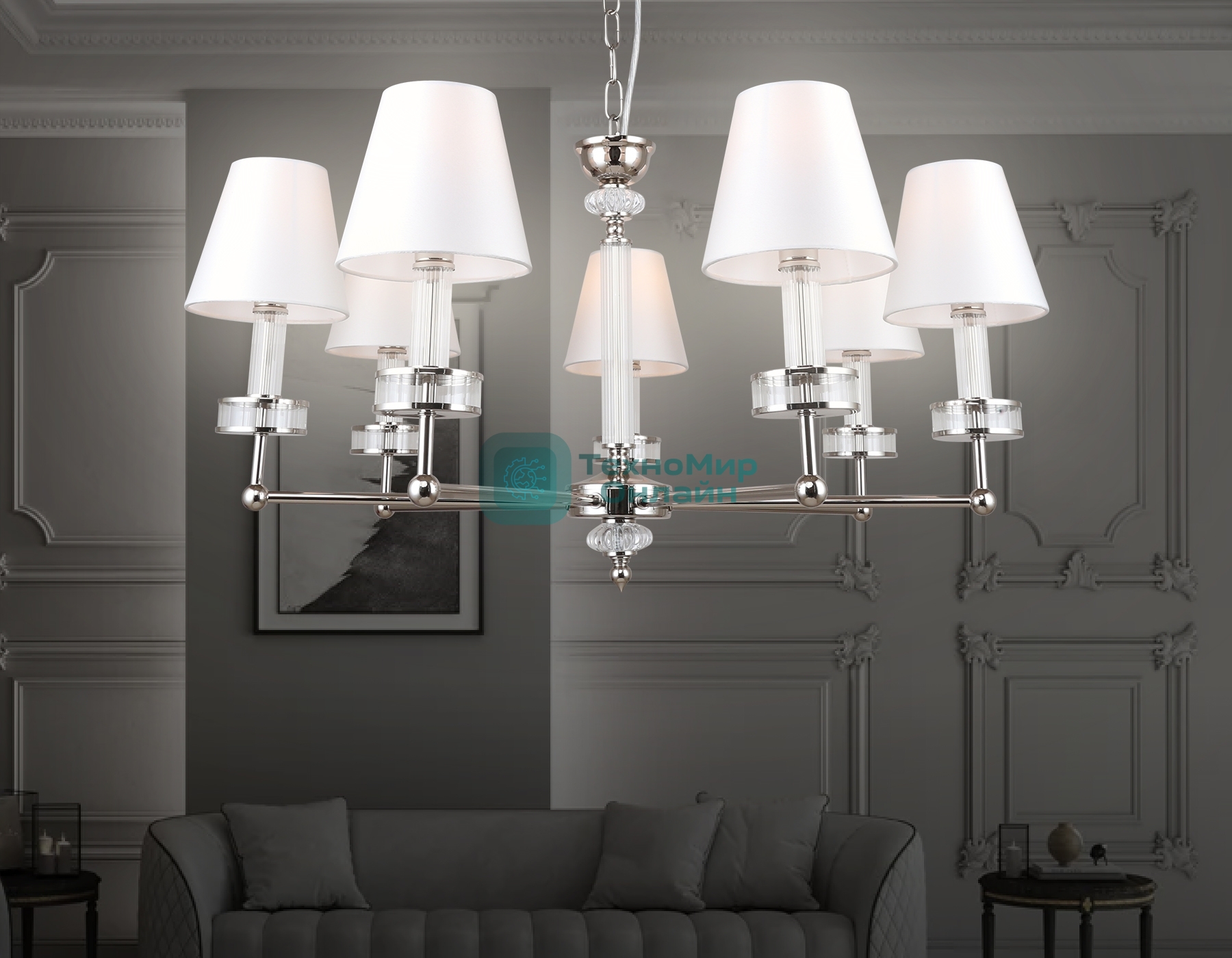 Люстра Ambrella light LH71003/7 BN/WH никель/белый E14*7 max 40W D820*1130