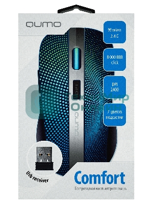 Мышь беспроводная Qumo Comfort M18 черный, 2400 dpi, радиоканал, USB, кнопки - 6