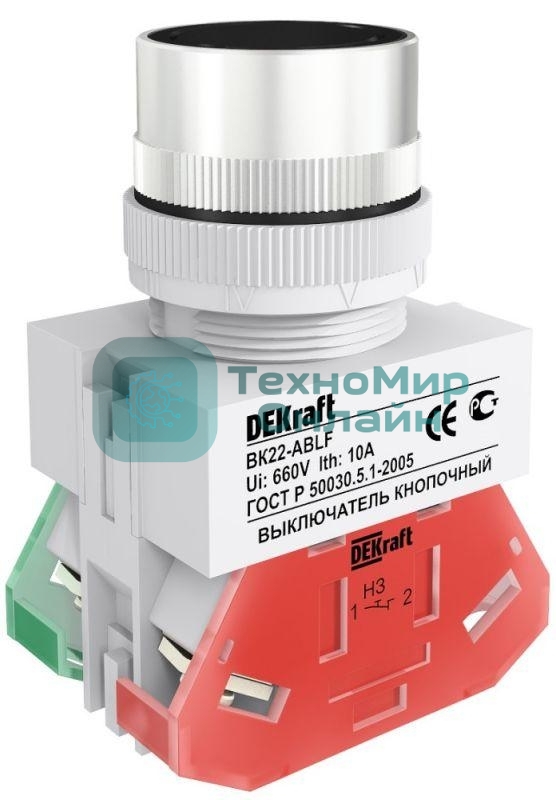 Выключатель кнопочный ABLF 22 мм черный 220В ВK-22 25012DEK DEKraft