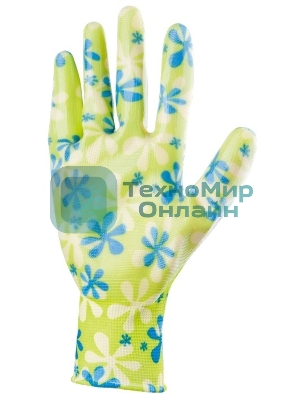 Перчатки садовые Palisad из полиэстера с нитрильным обливом, зеленые, S