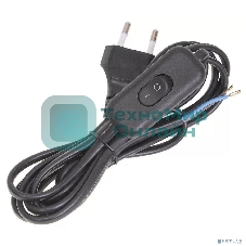 Шнур УШ-1КВ опрессованный с вилкой со встроенным выключателем 2х0,75/2метра, черный IEK