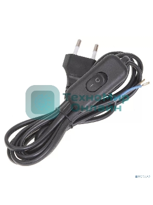 Шнур УШ-1КВ опрессованный с вилкой со встроенным выключателем 2х0,75/2метра, черный IEK