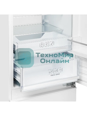 Встраиваемый холодильник Kuppersberg RBN 1760, High-Tech, объем 237 л, скользящий фасад, электронное управление, No Frost, антибактериальный пластик, звуковой сигнал при открытой дверце, перенавешиваемые двери, LED освещение, уровень шума 41 дБ, энергоэффективность А+, белый