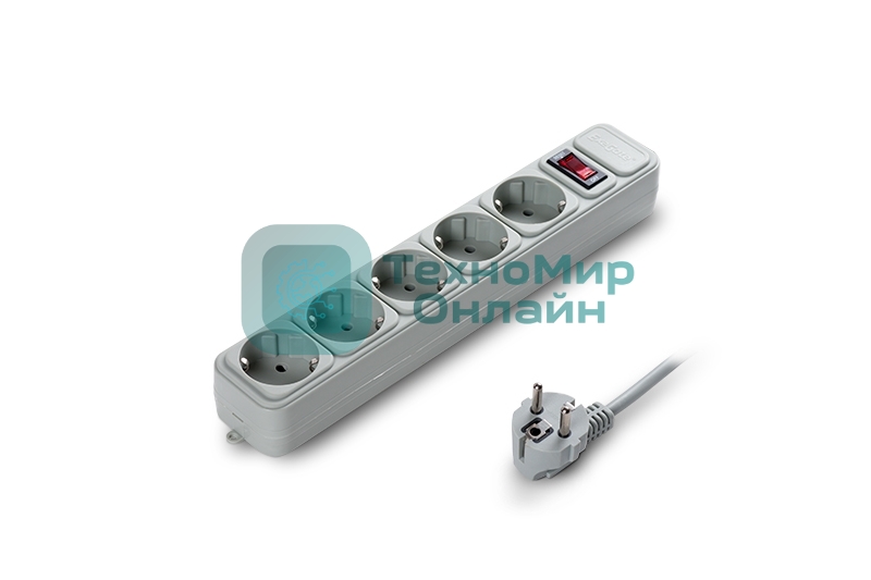 Сетевой фильтр ExeGate EX266862RUS SP-5-1.5G (5 розеток, 1.5 м, евровилка, светло-серый)