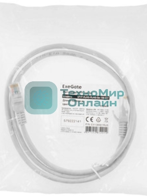 Патч-корд ExeGate EX286381RUS UTP-RJ45-RJ45-5e-1M-LSZH-GY, UTP, cat.5e, LSZH, 1м, серый