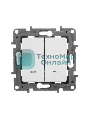 Выключатель 2-клавишный с подсветкой, на винтах, 10АХ, бел. ETIKA 