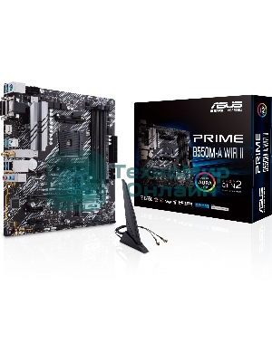 Материнская плата ASUS PRIME B550M-A WIFI II, AM4, AMD B550, 4xDDR4, 4xSATA, 2xM.2, 1xPCI-E 4.0 x16, 2xPCI-E x1, 1xDVI-D, 1xHDMI, 1xVGA, 1x 1Gb LAN, 2xUSB-A 3.2 Gen 2, 4xUSB-A 3.2 Gen 1, 3x3.5 мм, 7.1, Micro-ATX