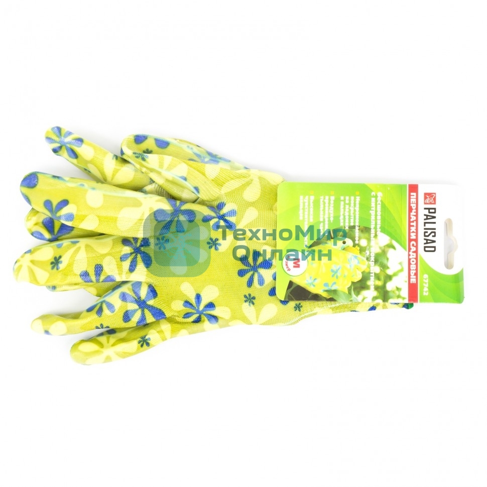 Перчатки садовые из полиэстера с нитрильным обливом, зеленые, M Palisad