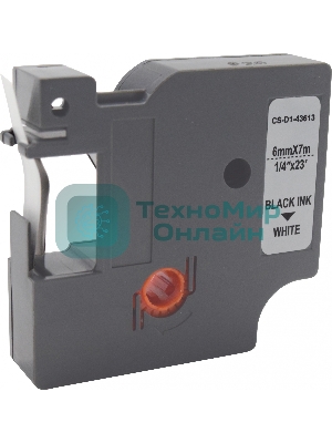 Картридж ленточный Cactus CS-D1-43613 6мм, черный шрифт, белый фон, 7м для DYMO LM 160, 210D, 280, PnP, 420P, 500 TS; Rhino Pro 6000, 5200, 4200
