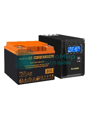 Комплект Источник бесперебойного питания EX295986RUS + батарея 45Aч EX285666RUS 1шт (инвертор, синус, для котла) ExeGate SineTower SZ-600.LCD.AVR.1SH <600VA/360W, чистый синусоида, LCD дисплей, AVR, 1*Schuko, линейно-интерактивный, Black> + батарея ExeGate HRL 12-45 (12В, 45Ач) 1шт