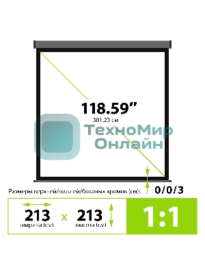 Экран Cactus 213x213см Wallscreen CS-PSW-213X213-SG 1:1 настенно-потолочный рулонный серый
