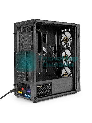 Компьютерный корпус Miditower ExeGate EVO-5001A-EVO800 (ATX, БП EVO800RGb с вент. 12 см, 2хUSB+1хUSB 3.0+HD Audio, черный, 3 вент.12см с RGb подсветкой, боковая панель - закаленное стекло)