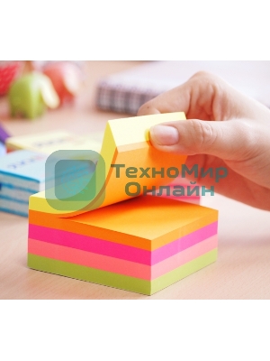 Блок самоклеящийся бумажный Stick`n 21537 76x76 мм, 400 листов, 70 г/м2, неон+пастель, 5 цветов в упаковке