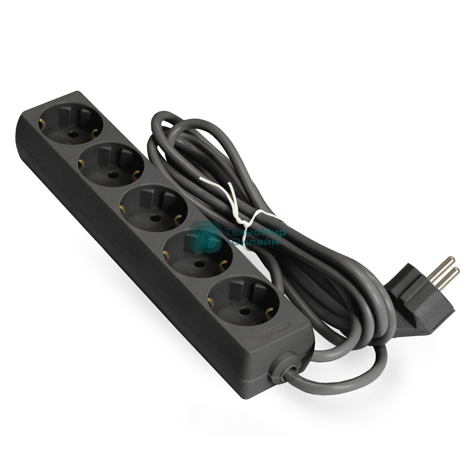 Удлинитель ExeGate ECE-5-5B (EX285825RUS), черный, 5 м, евровилка с заземлением, 5 евророзеток с заземлением, 2200 Вт