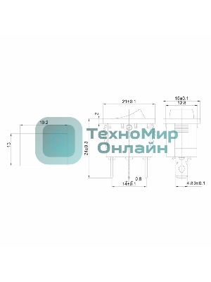 Выключатель клавишный Rexant 12V 15А (3с) ON-OFF желтый с подсветкой Mini