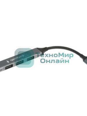 Разветвитель USB2.0 Gembird UHB-C201, 4xUSB2.0, кабель Type-C 10 см, алюминий, пакет