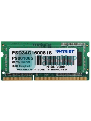 Оперативная память Patriot, DDR3L, 4GB (1x4 GB), 1600 MHz, CL11, SO-DIMM