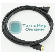 Кабель HDMI 2м, 19pin to 19pin, 1 угловой разъем, черный 