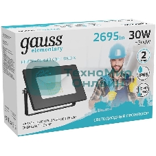 Прожектор светодиодный Gauss Elementary 30W 2695lm 4000К 200-240V IP65 черный LED