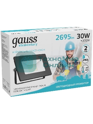 Прожектор светодиодный Gauss Elementary 30W 2695lm 4000К 200-240V IP65 черный LED
