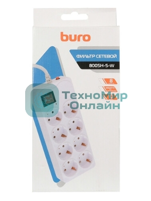 Сетевой фильтр Buro 800SH-1.8-W 1.8 м, 8 розеток, белый, коробка