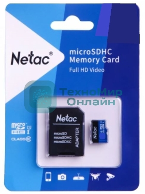 Флеш карта microSDHC 16Gb Netac P500 NT02P500STN-016G-R (с SD адаптером) 80Mb/s