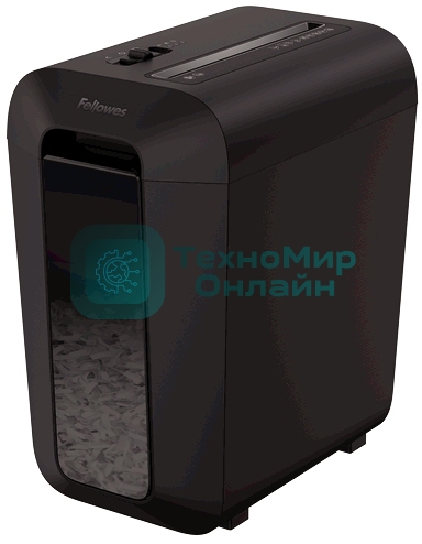 Шредер Fellowes PowerShred LX65 черный (секр.P-4)/перекрестный/10лист./22лтр./скрепки/скобы/пл.карты