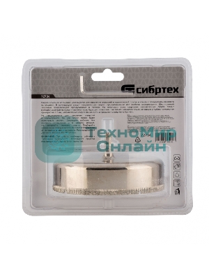 Сверло по керамической плитке и стеклу Сибртех, 110 х 55 мм, 6 гр.хв-к, с центр. сверлом