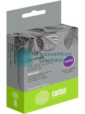 Картридж ленточный Cactus CS-TZE325 TZE-325 белый на черном 9x8 для Brother 1010/1280/1280VP/2700VP