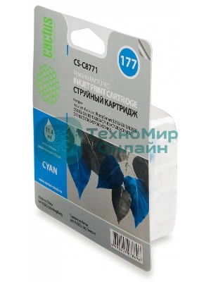 Картридж струйный Cactus CS-C8771 голубой для №177 HP PhotoSmart 3213/3313/8253/C5183/C6183 (11,4мл)