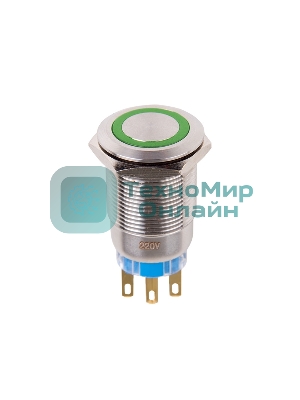 Кнопка антивандальная Rexant Ø19 250В Фикс (5с) ON-OFF/OFF-ON подсв/зеленая