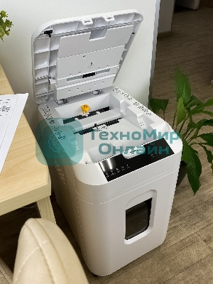 Шредер Heleos АП40-5 белый с автоподачей (секр.P-5) фрагменты 180лист. 37лтр. скрепки скобы пл.карты