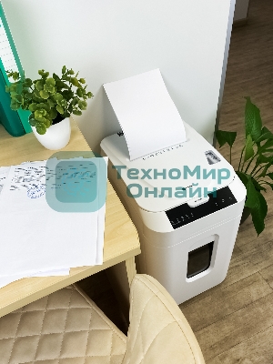 Шредер Heleos АП40-5 белый с автоподачей (секр.P-5) фрагменты 180лист. 37лтр. скрепки скобы пл.карты