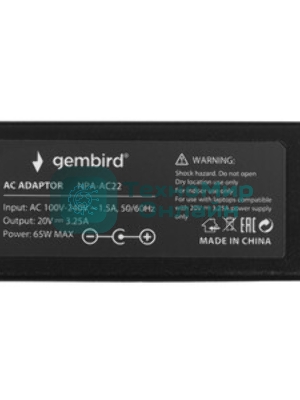 Блок питания Gembird для ноутбуков Lenovo 20В/3,25А, 65Вт, 1 штекер 4.0х1,7мм (NPA-AC22)