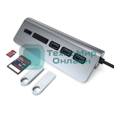 USB-концентратор Satechi Type-C USB Hub & Micro/SD Card Reader. Интерфейс USB-C. 3 порта USB 3.0, слоты для карты памяти, серый космос.
