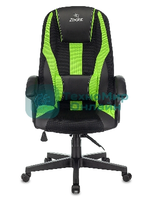 Кресло Бюрократ Zombie 9 черный/салатовый, экокожа, 120 кг, механизм качания